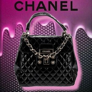 Authentic COA Chanel Beautiful Black Patent Leather Mademoiselle Kelly Flap Bag